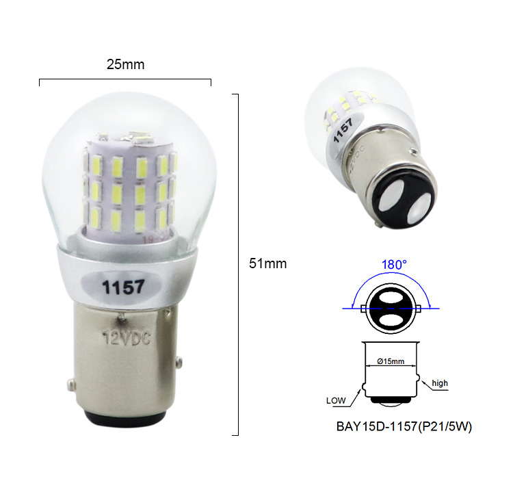 1156 BA15s Single Contact Flat Pin 39L LED Bulb Dimensional Blueprint