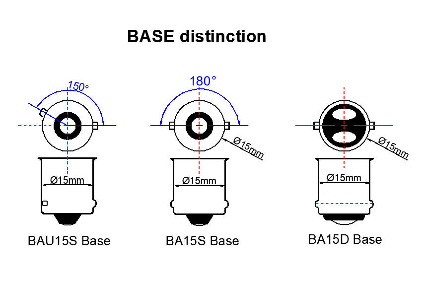 BAU15S BA15S BA15D Base distinction engineering diagram