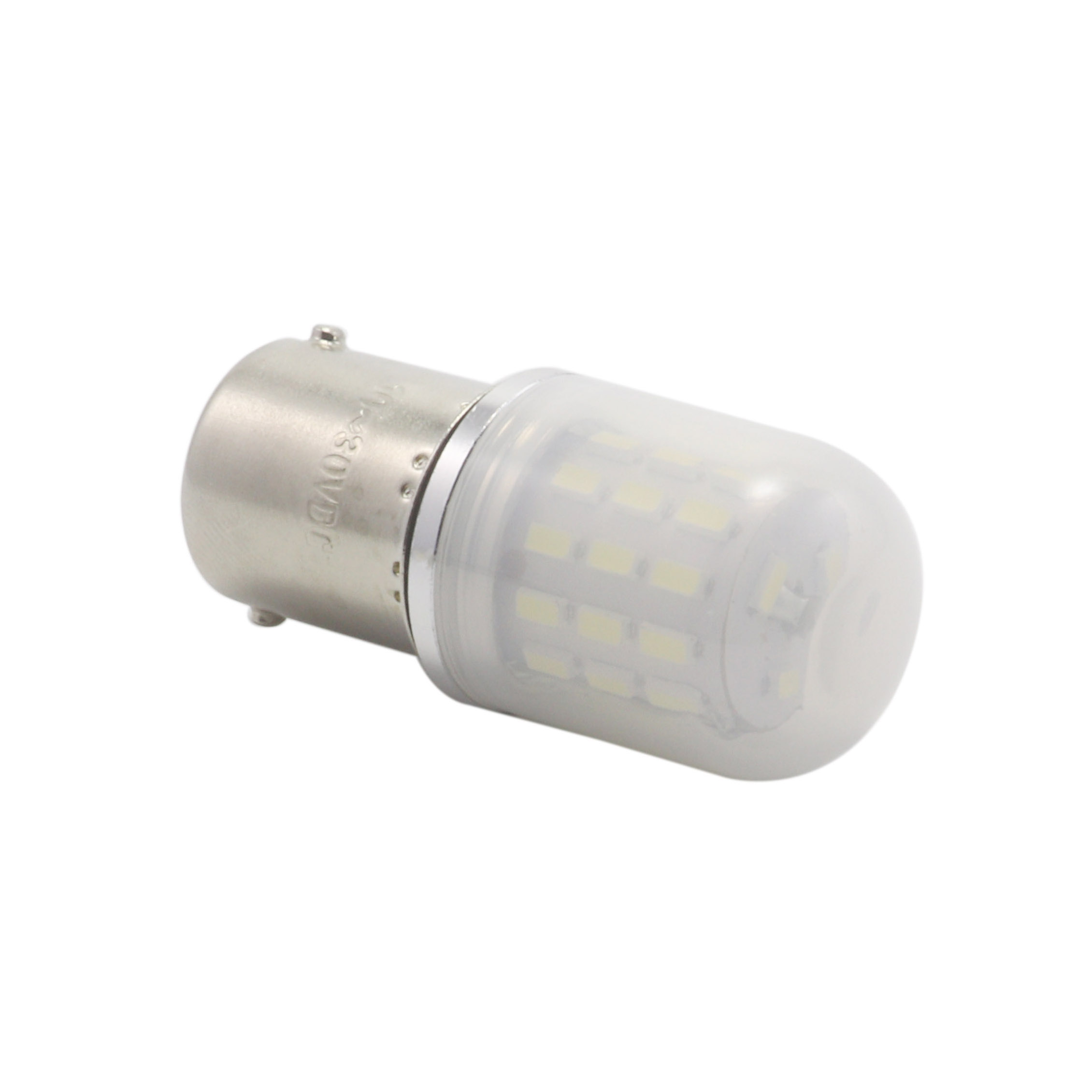 Single G18 BA15s LED bulb with frosted diffuser lens front view