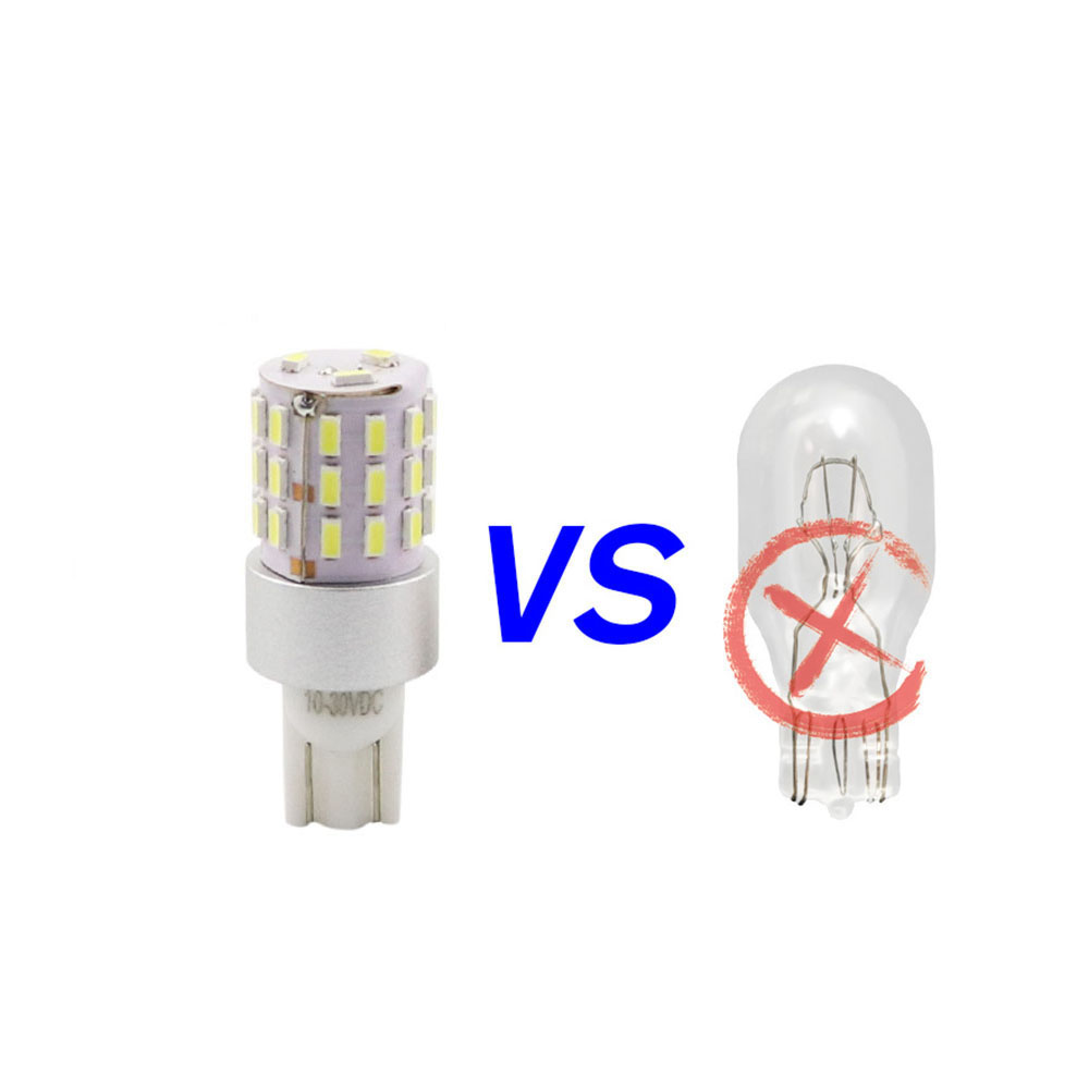 T15 W16W LED bulb versus incandescent W16W bulb replacement comparison