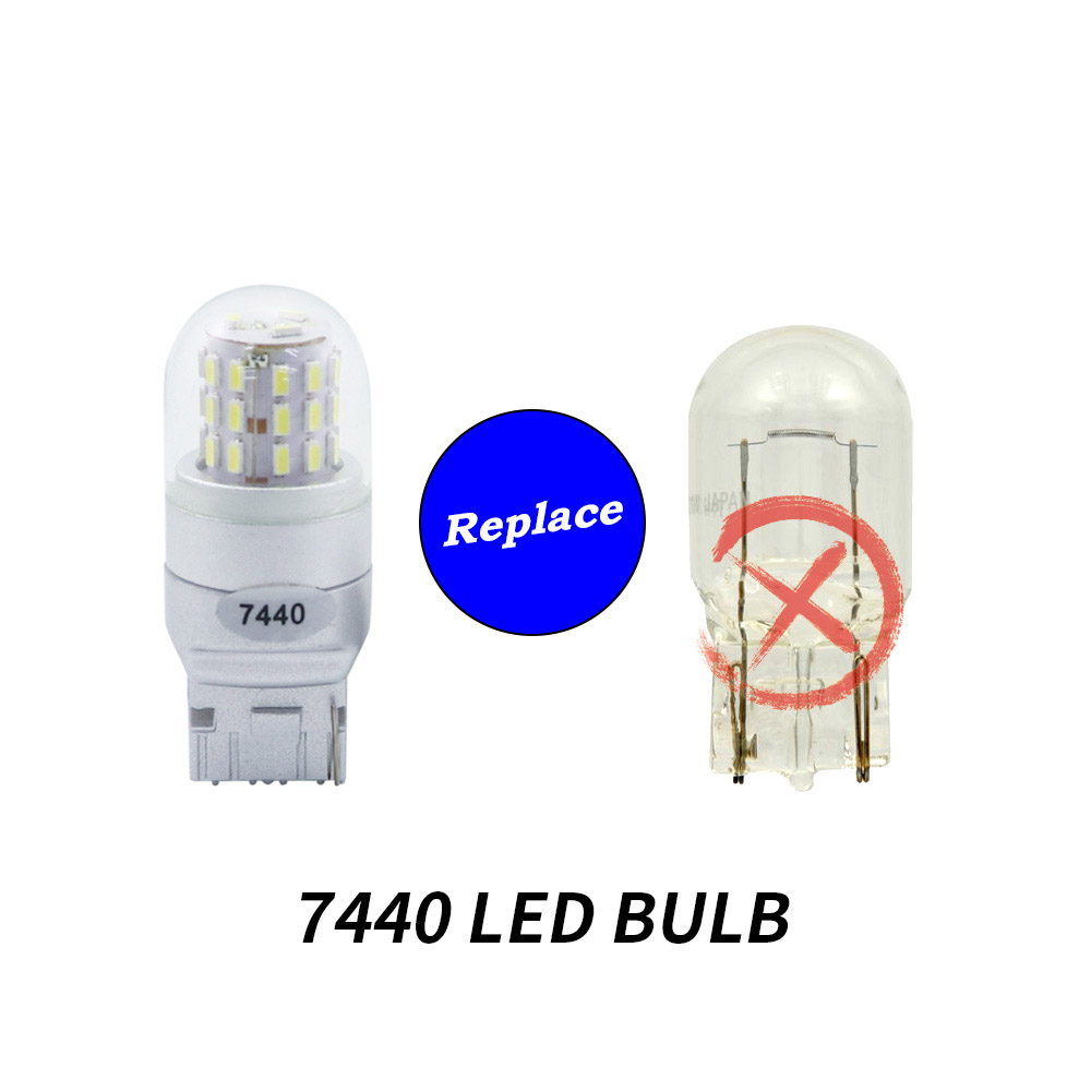 T20 W21/5W LED automotive bulb unlit side profile demonstrating factory fit dimensions