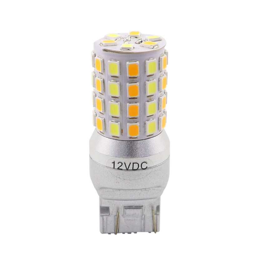 7443 T20 W21/5W Dual-Color Switchback LED Bulb (54-SMD, Non-Polarity 7443CK, DC 12-24V)