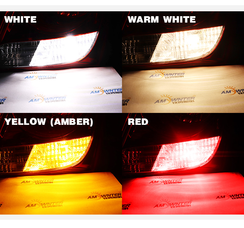 3157 LED bulb beam color options 6500K white warm white red and amber illumination