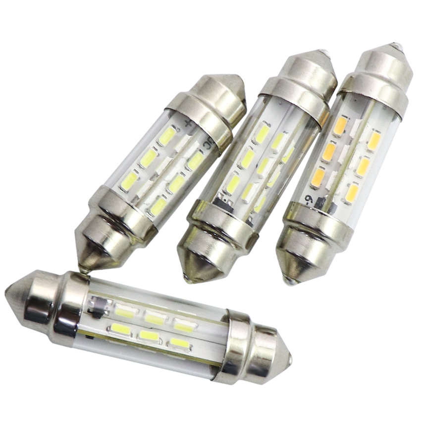 C10W 10mm festoon LED bulb upright studio view for 6V 12V 24V marine and auto fixtures