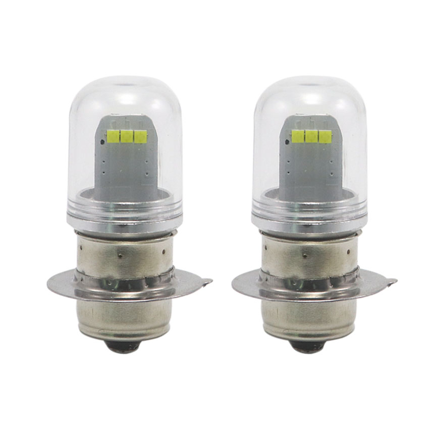 Two P15s-25-1 T19 LED bulbs side by side with clear PC cap and 25mm flange base