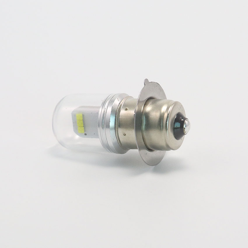 P15s-25-1 T19 LED bulb horizontal side view showing aluminum body and bayonet base