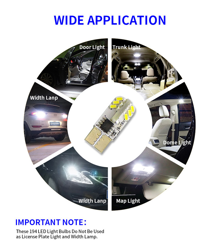 T10 LED bulb versatile application in car interior dome map trunk and door courtesy light