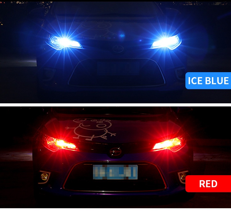 T10 LED bulb ice blue and ruby red real-shot car lighting display