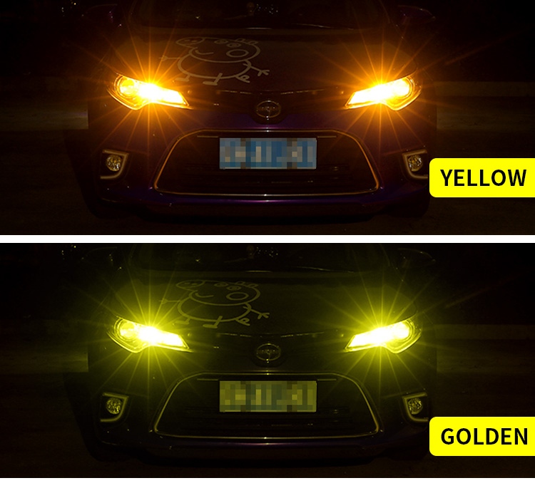 T10 LED bulb amber yellow and 3500K golden light real-shot vehicle display