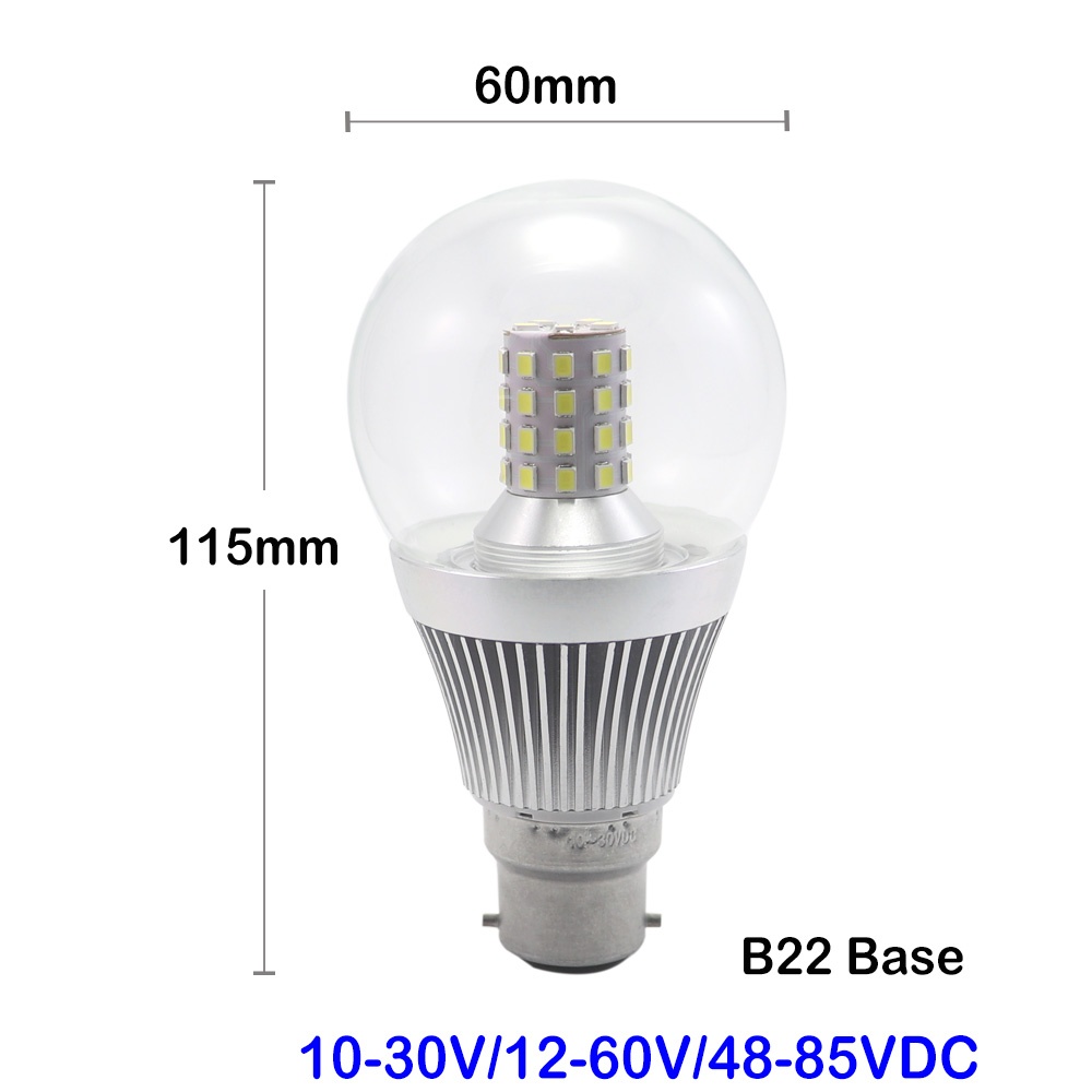 Side-by-side comparison of E27 screw base and B22 bayonet base A60 G60 low voltage LED bulbs