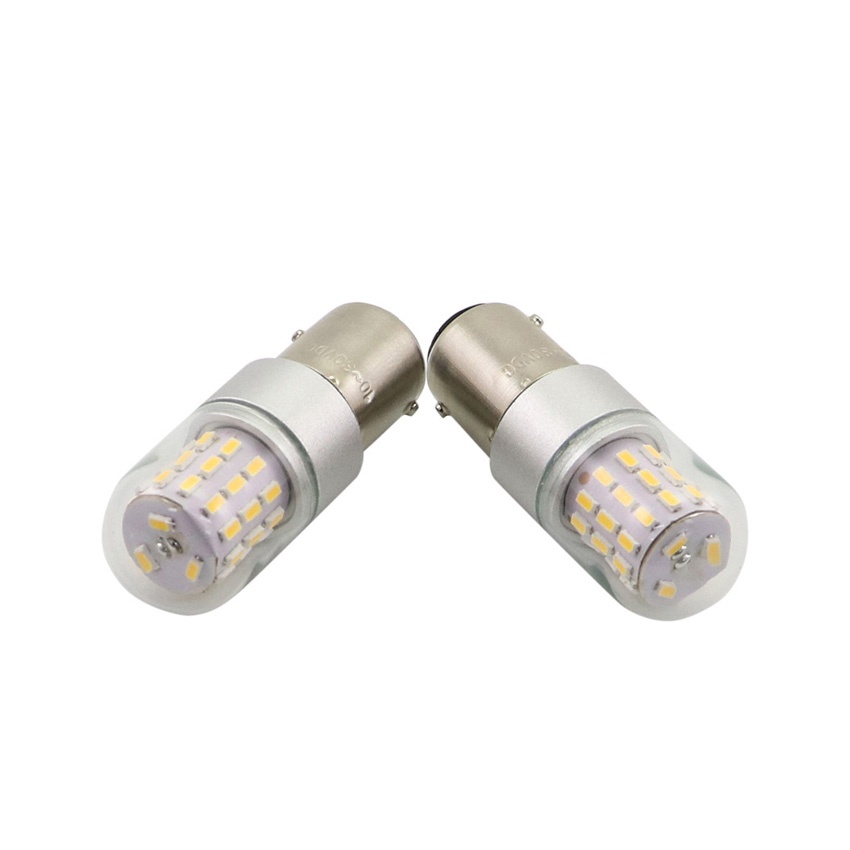 Dual contact bayonet base detail on T18C-39L marine indicator bulb with nickel plating