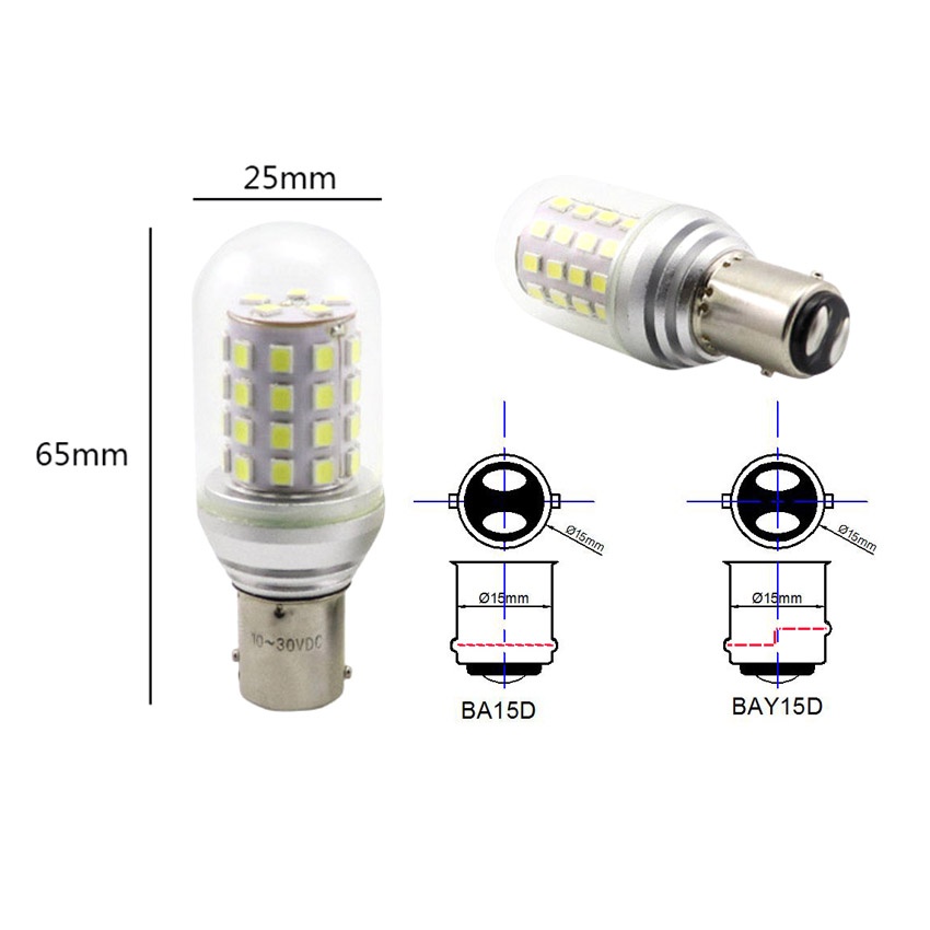T25C-45L LED bulb engineering dimensional blueprint D25x65mm and BA15d BAY15d pin configurations