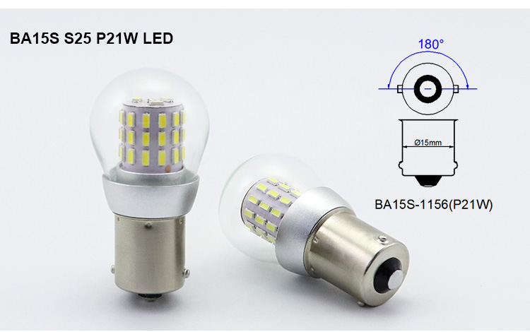 BA15S S25 P21W LED bulb 180 degree parallel pin diagram and 10-36VDC input