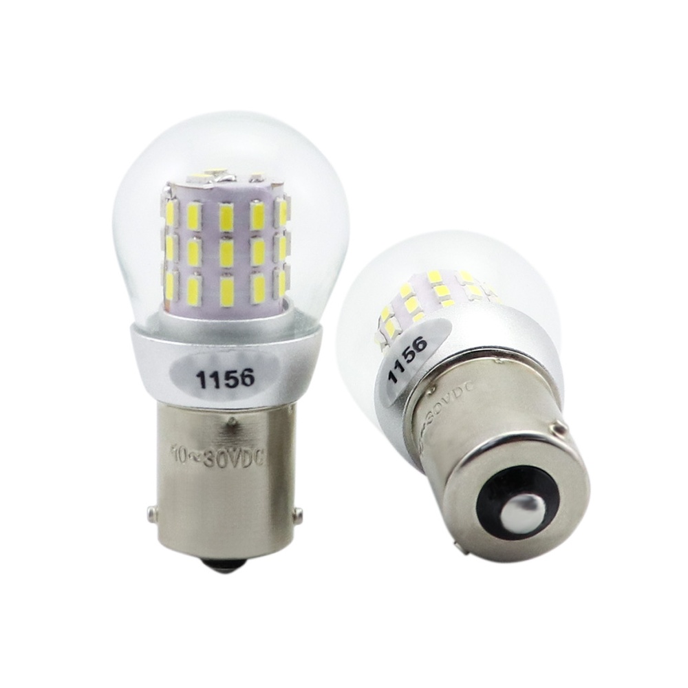 1156-39L automotive LED bulb clear glass dome and 39x SMD 3014 cylindrical array close-up