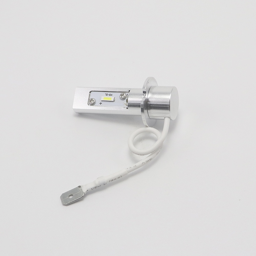 H3 LED replacement bulb horizontal view showing solid aviation aluminum CNC heat sink