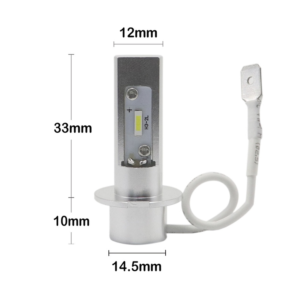 H3 LED fog lamp dimensional blueprint 12mm bulb diameter and 14.5mm base specification