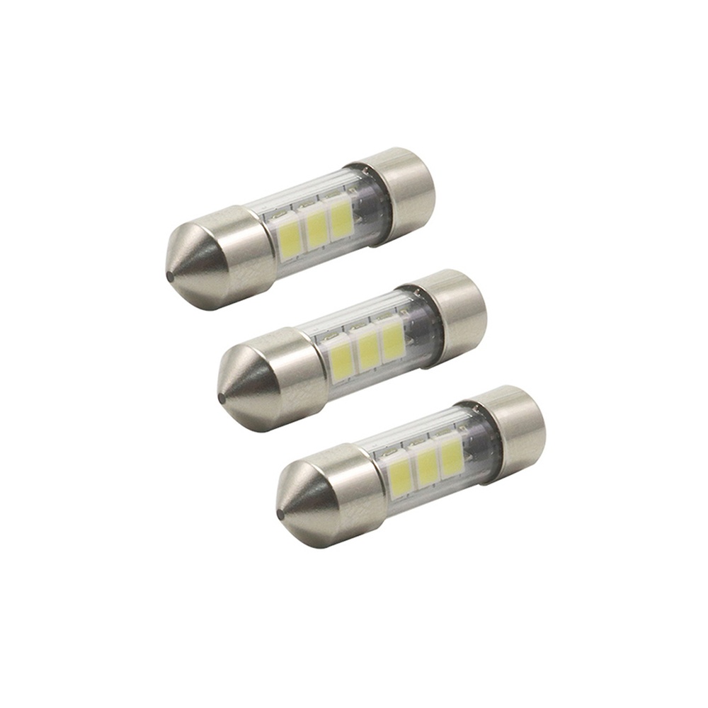 SV7 festoon LED bulb pair standing display with pointed cone nickel terminals