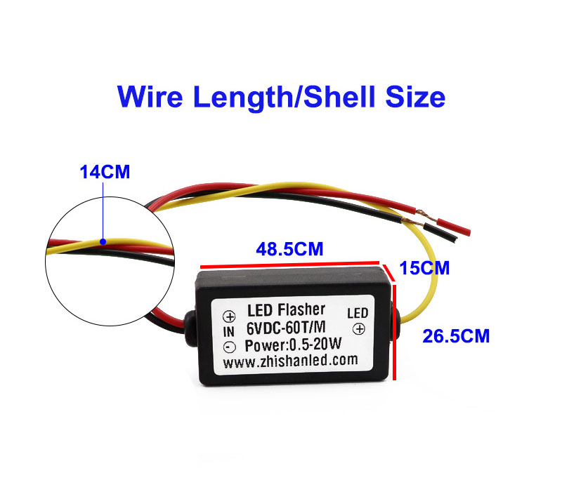 FS3P-615V LED Flash Controller Dimensions and Wire Length