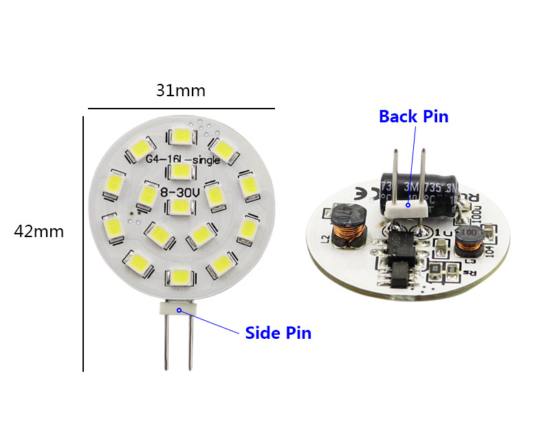 G4 disc bulb back pin and side pin structural dimensional blueprint comparison