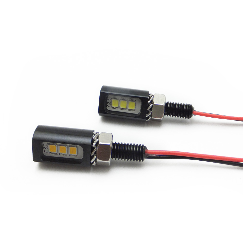 M6 LED license plate screw lamp side angle showing sealed lens and 30cm lead