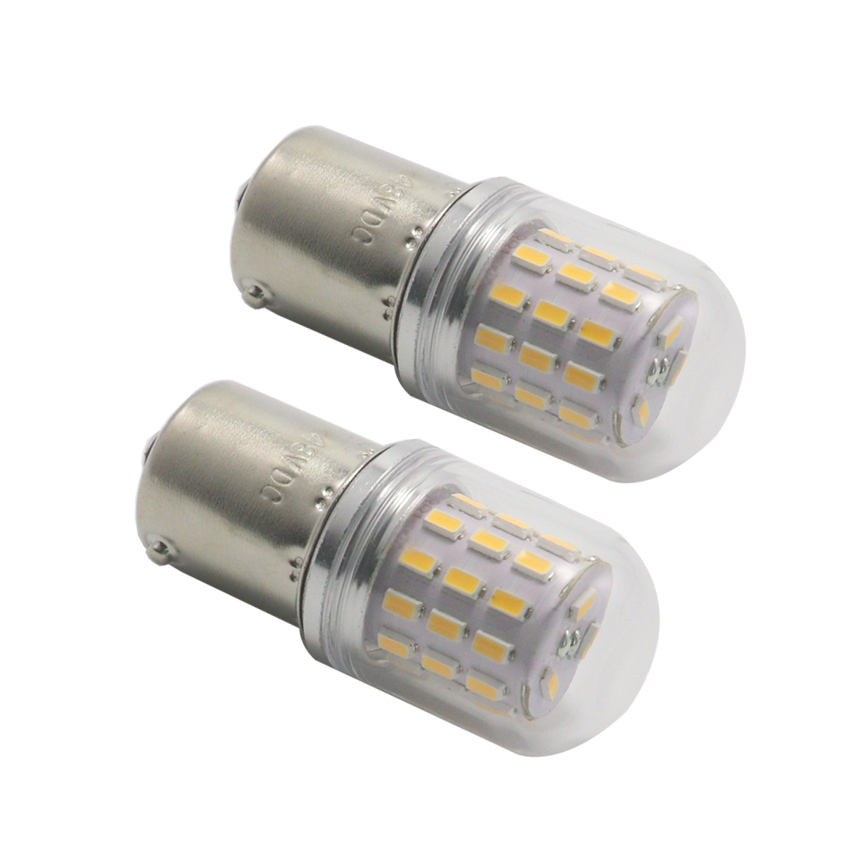 G18 self-strobe LED replacement lamp pair standing display showing clear optical enclosure