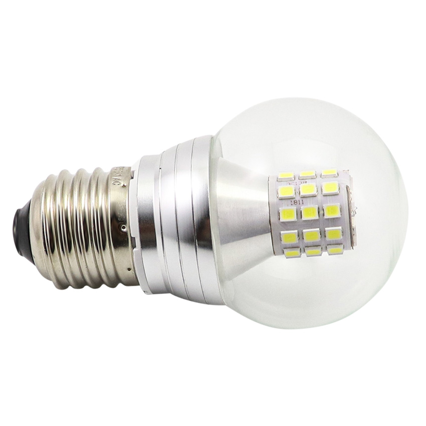 G50 LED globe lamp horizontal perspective highlighting aviation aluminum collar and glass dome