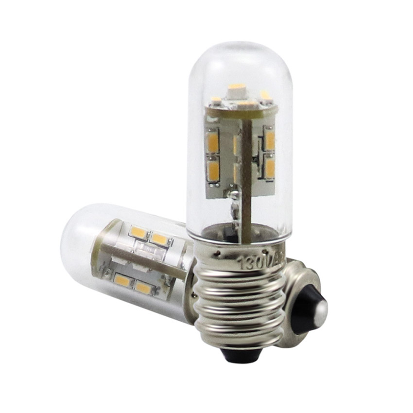 E14 small Edison screw brass metal base bottom contact terminal close-up view