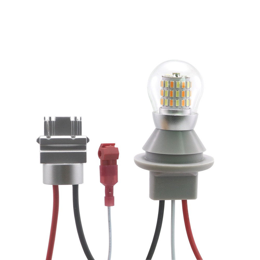 3156 3157 P27/7W Switchback Dual-Color LED Bulb with Glass Cover (54x SMD 3014, 12V or 24V Canbus)