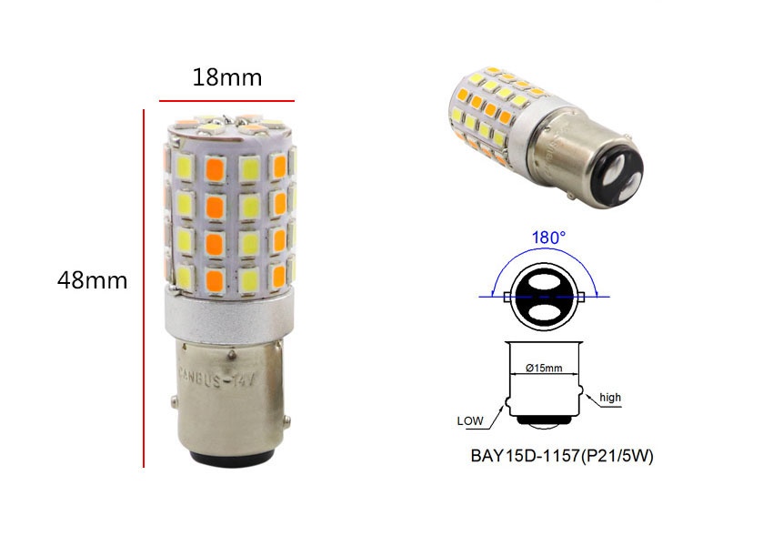 1157 BAY15D LED Bulb Dimensional Blueprint D18mm L49mm