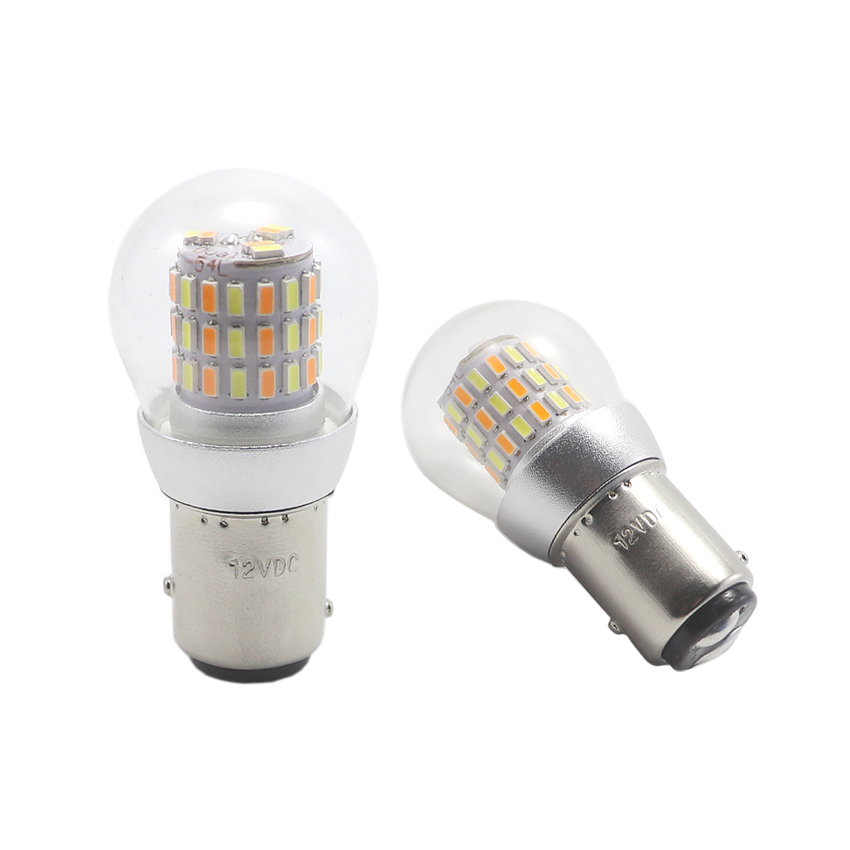 1157 BAY15D P21/5W Switchback Dual-Color LED Bulb with Glass Cover (54x SMD 3014, Wireless DC 12V-24V)