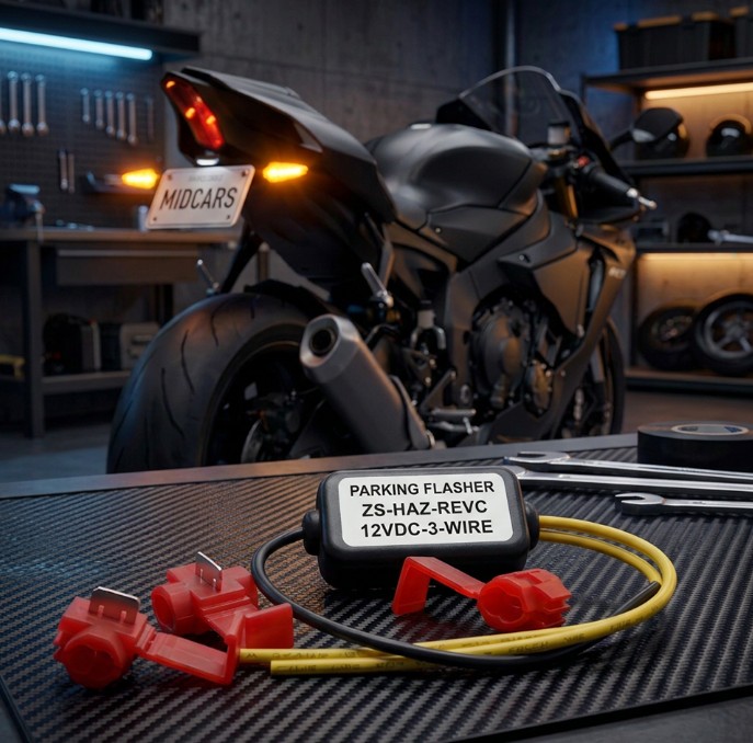 MIDCARS ZS-HAZ-REVC Parking Flasher Controller — 4-way hazard module for motorcycles